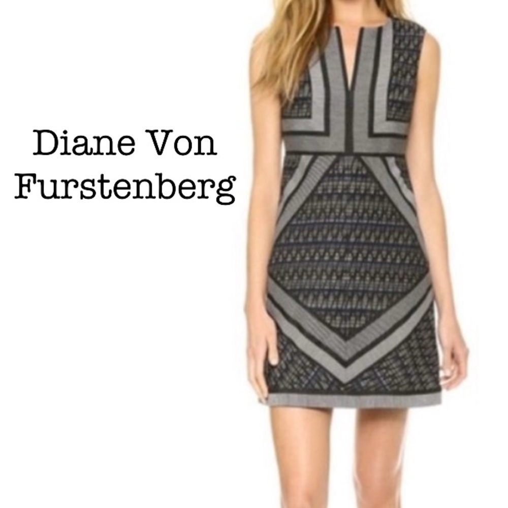 Diane Von Furstenberg Amanda Black and Gray Patterned Mini Dress Size 0